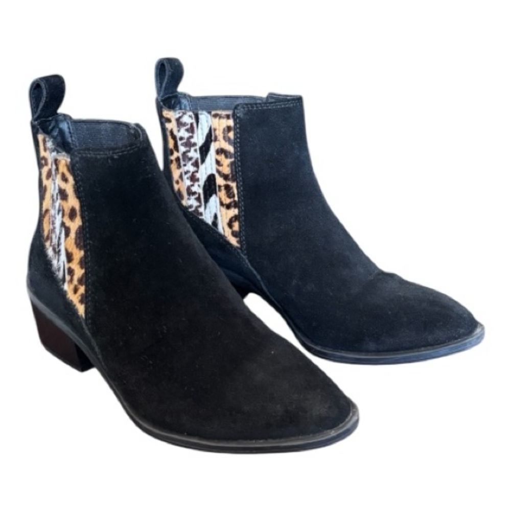 Crown Vintage Tolana Chelsea Boot Stylish Black Suede Leopard Print Ankle Boots